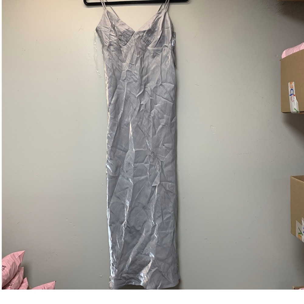 Wild Fable Slip Dress Women XS Gray Iridescent NEW Maxi V-Neck Metallic 3G9589